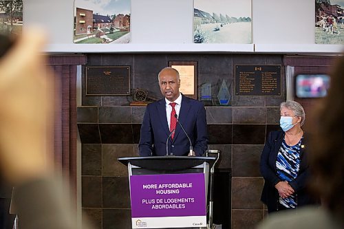 MIKE DEAL / WINNIPEG FREE PRESS
Ahmed Hussen, Minister of Housing and Diversity and Inclusion, during the announcement that $11.5 million in federal funding went in to renovating homes in the Westboine Park Housing Cooperative at 32 Shelmerdine Drive. 
The federal funding, along with $8 million from the Assiniboine Credit Union, resulted in new roofs, siding, insulation and windows for the homes.
See Katie May story
220314 - Monday, March 14, 2022.