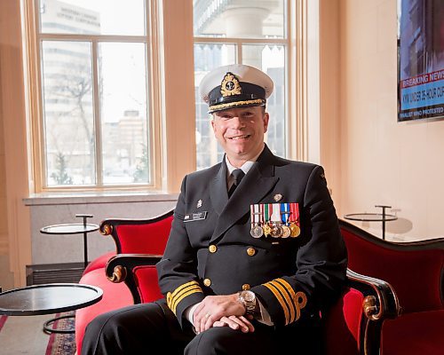 Mike Sudoma / Winnipeg Free Press
Commander of the HMCS Winnipeg, Doug Layton at the Fort Garry Hotel Tuesday afternoon while on an annual visit
March 15, 2022