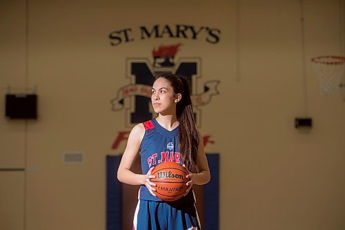 Mike Sudoma / Winnipeg Free Press
St Mary Flames guard, Emilia Banman in between drills during practice at St Mary&#x2019;s Academy Tuesday evening.
March 15, 2022
