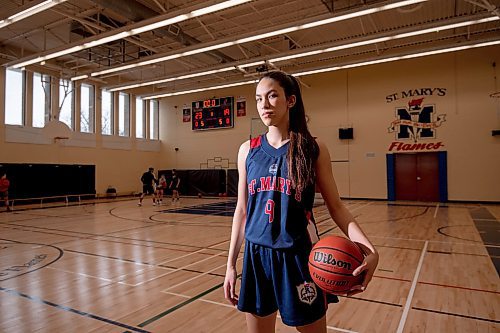 Mike Sudoma / Winnipeg Free Press
St Mary Flames guard, Emilia Banman in between drills during practice at St Mary&#x2019;s Academy Tuesday evening.
March 15, 2022