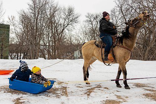 Guests participate in a day of skijoring during a fundraiser at Turtle Mountain Bible Camp Saturday. (Chelsea Kemp/The Brandon Sun)