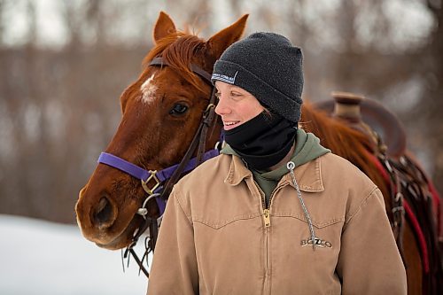 Equestrian Director Stephanie Zylstra leads a day of skijoring during a fundraiser at Turtle Mountain Bible Camp Saturday. (Chelsea Kemp/The Brandon Sun)