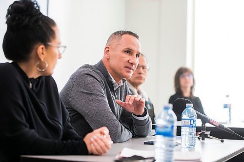 MIKAELA MACKENZIE / WINNIPEG FREE PRESS

Kevin Chief, community leader, speaks at the State of Equity in Education report launch in Winnipeg on Wednesday, March 16, 2022. For Maggie story.
Winnipeg Free Press 2022.