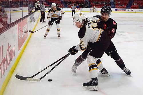 Brandon Wheat Kings takes on the Moosejaw Warriors in a Western Hockey League game Tuesday at Westoba Place. (Chelsea Kemp/The Brandon Sun)