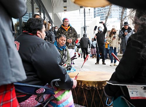 RUTH BONNEVILLE / WINNIPEG FREE PRESS

LOCAL - Dumas rally

Keewatin Otchitchak (Northern Crane) Traditional Women Singers and drummers preform at the rally to have  Grand Chief Arlen Dumas removed from his position outside Assembly of Manitoba Chiefs office at 275 Portage Ave. Monday. 

Press Release info: 
Community  grandmothers and women come together to host a rally to support past &amp; present Women who experienced  Sexual Violence by Manitoba Grand Chief Dumas.

Malak story

March 21st,  2022
