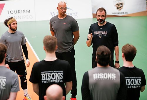 JOHN WOODS / WINNIPEG FREE PRESS
University of Manitoba Bison coach Arnd Ludwig, right, during practice at the university Monday, March 21, 2022. The team will be in U Sports men&#x573; volleyball national championships this weekend.

Re: Allen