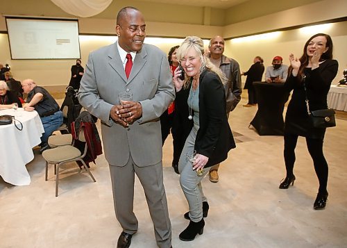 JOHN WOODS / WINNIPEG FREE PRESS
Willard Reaves and his wife Lise celebrate a lead in a by-election in Fort Whyte Tuesday, March 22, 2022. 

Re: Carol