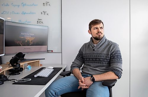 JESSICA LEE / WINNIPEG FREE PRESS

Ukrainian-born web designer Andriy Rudnyk poses for a photo on March 23, 2022 at his office at North Forge at University of Manitoba.

Reporter: Cody


