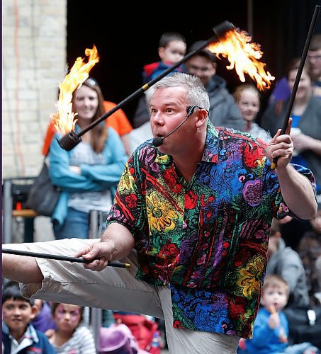 Best not to try this at home kids.  Juggler Mike Battie entertains the crowd during the 15th annual Festival of Fools at The Forks Monday. Circus and trapeze workshops and performances starting at 11:30 AM run through the afternoon during spring break week.  Wayne Glowacki/Winnipeg Free Press March 30  2015