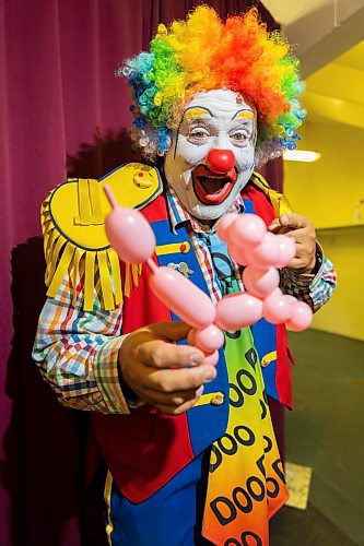 Doodles the Clown poses for a photo at Manitoba Hydro Auditorium Thursday. (Chelsea Kemp/The Brandon Sun)