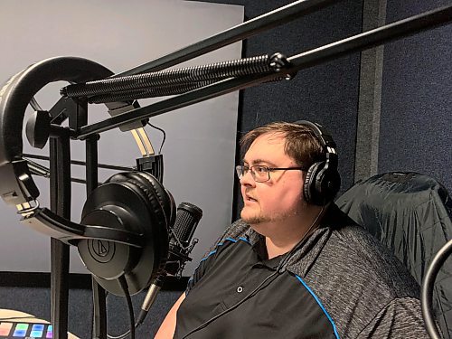 Brandon Sun political reporter Colin Slark conducts a podcast interview with City of Brandon Coun. Jeff Fawcett (Assiniboine), who has announced his intention to run for mayor in the upcoming municipal election later this fall. (Matt Goerzen/The Brandon Sun)
