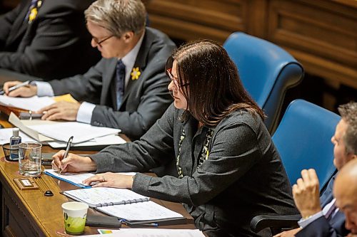 MIKE DEAL / WINNIPEG FREE PRESS
Premier Heather Stefanson during question period in the Manitoba Legislative building Monday afternoon.
220404 - Monday, April 04, 2022.