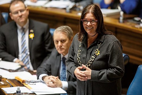 MIKE DEAL / WINNIPEG FREE PRESS
Premier Heather Stefanson during question period in the Manitoba Legislative building Monday afternoon.
220404 - Monday, April 04, 2022.