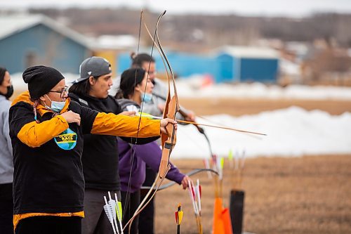 Adele Sinclair lines up her shot during the Dakota Amazing Race at the Wipazoka Wakpa Winter Culture Camp Saturday in Sioux Valley Dakota Nation. (Chelsea Kemp/The Brandon Sun)