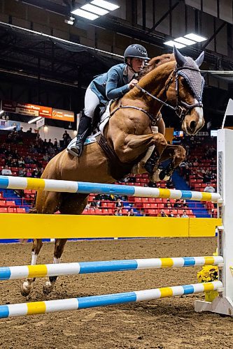 Jayden Stettner and Ielinea JTL compete for the ATCO Cup at the Royal Manitoba Winter Fair Thursday at Westoba Place. (Chelsea Kemp/The Brandon Sun)