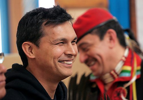 WAYNE.GLOWACKI@FREEPRESS.MB.CA   Actor Adam Beach (left) at the press conference Thursday where it was announced he would play the role of the aboriginal war hero in TOMMY PRINCE, PRINCE OF THE DEVILS. At right is his cousin Melvin Swan.   Winnipeg Free Press Feb. 11  2010