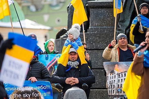 MIKAELA MACKENZIE / WINNIPEG FREE PRESS

A daily demonstration, which was calling for NATO to close the airspace over Ukraine, takes place in the heart of the old town in Krakow on Sunday, April 3, 2022.  For Melissa story.
Winnipeg Free Press 2022.