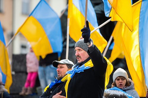 MIKAELA MACKENZIE / WINNIPEG FREE PRESS

Ukrainian-Canadian Adrian Harasym at a demonstration, which was calling for NATO to close the airspace over Ukraine, in Krakow on Sunday, April 3, 2022.  For Melissa story.
Winnipeg Free Press 2022.