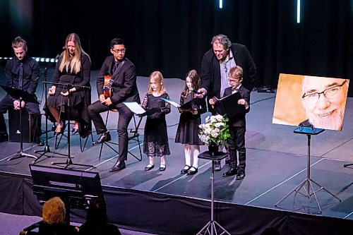 Daniel Crump / Winnipeg Free Press. Cliff Derksen&#x573; grandkids speak about their grandfather doing his funeral service at Soul Sanctuary Church, 2050 Chevrier Blvd., Winnipeg. Saturday. June 4, 2022.