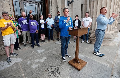 JOHN WOODS / WINNIPEG FREE PRESS
Winnipeg Mayor Brian Bowman speaks at the Pride rally in downtown Winnipeg Sunday, June 5, 2022. 

Re: gabby