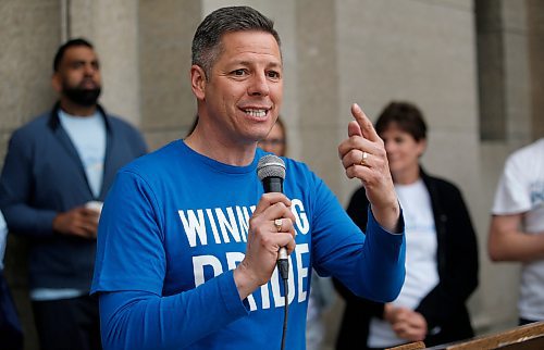 JOHN WOODS / WINNIPEG FREE PRESS
Winnipeg Mayor Brian Bowman speaks at the Pride rally in downtown Winnipeg Sunday, June 5, 2022. 

Re: gabby