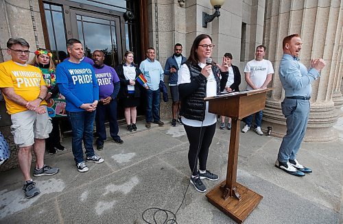 JOHN WOODS / WINNIPEG FREE PRESS
Manitoba premier Heather Stefanson speaks at the Pride rally in downtown Winnipeg Sunday, June 5, 2022. 

Re: gabby