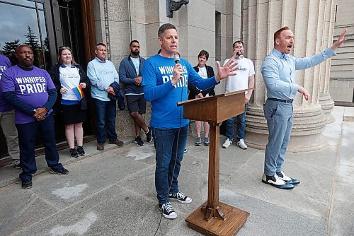 JOHN WOODS / WINNIPEG FREE PRESS
Winnipeg Mayor Brian Bowman speaks at the Pride rally in downtown Winnipeg Sunday, June 5, 2022. 

Re: gabby