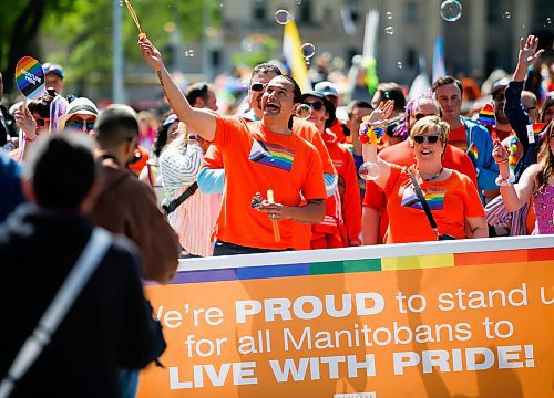 JOHN WOODS / WINNIPEG FREE PRESS
NDP leader Wab Kinew takes part in the Pride Parade in downtown Winnipeg Sunday, June 5, 2022. 

Re: gabby