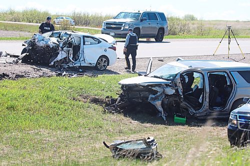 06062022
RCMP officers work at the scene of a serious two-vehicle-collision on Highway 10 south of Erickson, Manitoba on Monday morning. STARS Air Ambulance responded to the scene of the collision and transported a male in critical condition to Winnipeg. 
(The Brandon Sun)