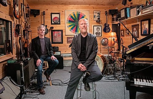JESSICA LEE / WINNIPEG FREE PRESS

Musician Scott Nolan (right) and Glenn Buhr, composer, pose in Nolan&#x2019;s studio on June 7, 2022. Nolan is releasing a new record June 12 which he worked on with Buhr.

Reporter: Alan Small





