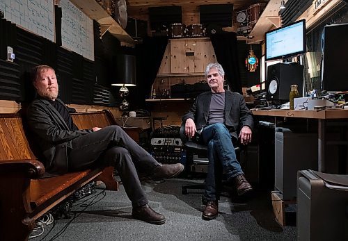 JESSICA LEE / WINNIPEG FREE PRESS

Musician Scott Nolan (left) and Glenn Buhr, composer, pose in Nolan&#x2019;s studio on June 7, 2022. Nolan is releasing a new record June 12 which he worked on with Buhr.

Reporter: Alan Small





