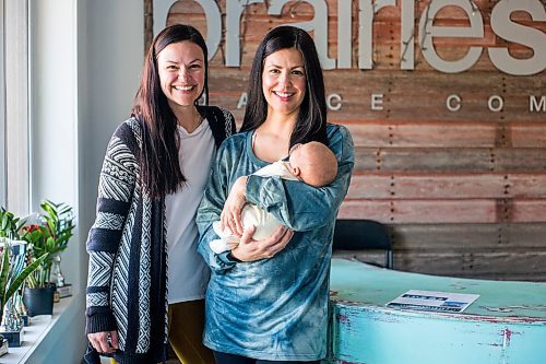 MIKAELA MACKENZIE / WINNIPEG FREE PRESS

Danielle Auld (left) and Melanie Ducharme (with baby Gus Jaotter), co-owners of Prairie Soul Dance Company, pose for a portrait in their studio in Niverville on Monday, June 6, 2022.  For Gabby story.
Winnipeg Free Press 2022.