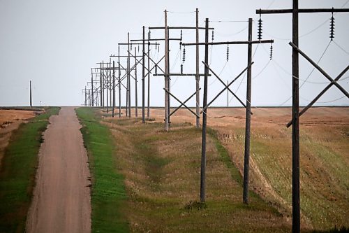 08092022
Utility poles line a grid road north of Alexander, Manitoba on a hazy Thursday morning. 
(Tim Smith/The Brandon Sun)