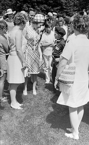 Queen Elizabeth II briefly speaks to a young scout at Clear Lake during a royal visit to western Manitoba in 1970. (Brandon Sun Files)