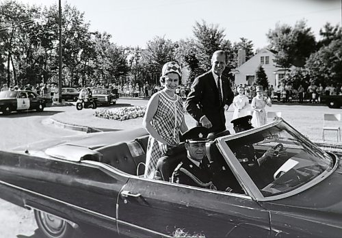 Queen Elizabeth II and Prince Philip drive past Fairview Home during her visit to Brandon in July, 1970. (Brandon Sun Files)