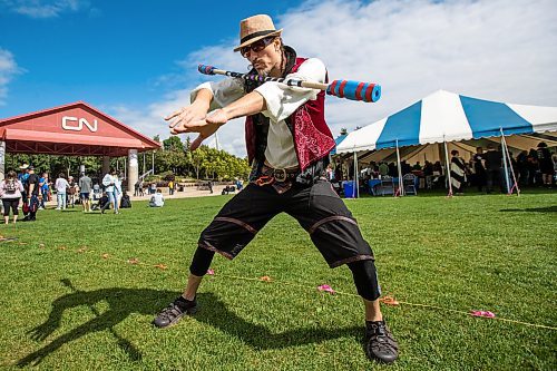 Daniel Crump / Winnipeg Free Press. Mike Broesky of Three Spirits Fire Show demonstrates his skills at Recovery Day at the Forks. September 10, 2022.