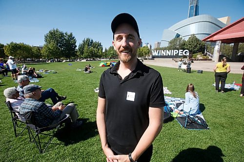 JOHN WOODS / WINNIPEG FREE PRESS
Justin Fraser, co-organizer of event and teacher, plays a game with children at a People For Public Education picnic at the Forks Sunday, September 11, 2022. 

Re: