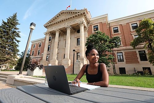 RUTH BONNEVILLE / WINNIPEG FREE PRESS

Local - University students and masks

Nthabiseng Peters works on her laptop outside during her break at the U of M Monday.  

Students from the University of Manitoba and the University of Winnipeg respond to questions about mask use on campus with FP reporter Monday.  

Sept 12th,  2022
