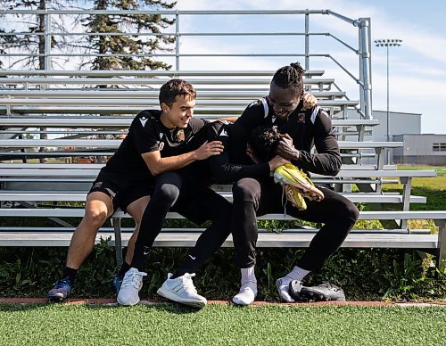 JESSICA LEE / WINNIPEG FREE PRESS

Valour players Matthew Catavolo (left), Tony Mikhael (centre) and Andrew Jean-Baptiste are photographed after practice on September 13, 2022 at University of Manitoba.

Reporter: Joshua Frey-Sam