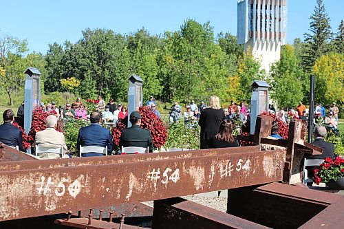 International Peace Garden president Dorothy Dobbie closes out Sunday's 9/11 memorial event near the Canadian-U.S. border. (Kyle Darbyson/The Brandon Sun) 