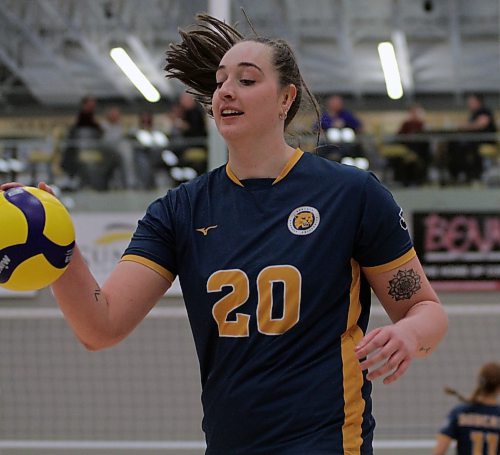 Brandon Sun Kaoane Loch had seven kills and eight blocks as the Brandon University Bobcats beat the Mantioba Bisons in five sets at the Healthy Living Centre on Saturday. (Thomas Friesen/The Brandon Sun)