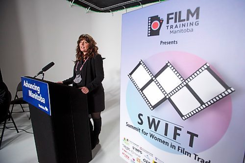 MIKE DEAL / WINNIPEG FREE PRESS

Carrie Wilkins, CFO of UNIT204 Production Services and Chair of SWIFT, during an announcement of Canada's first Summit for Women in Film Trades (SWIFT) which will be happening on January 14016, 2022. The summit was announced during a press conference hosted by Film Training Manitoba regarding an initiative they are starting to try to increase the number of women and individuals identifying as women working in Manitoba's film industry.

The announcement was made in a studio at Midcan Productions Inc. (509 Century Street), Tuesday afternoon.

211116 - Tuesday, November 16, 2021.