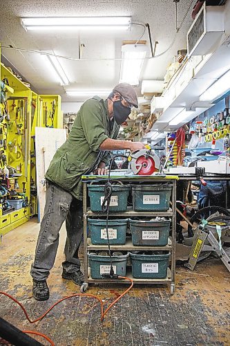 MIKE DEAL / WINNIPEG FREE PRESS

Props Builder, Jacko Garcia, cuts plexiglass for one of the mirrors he is building.

A behind-the-scene look at the Royal Manitoba Theatre Company's production of Orlando a play by Virginia Woolf and adapted by Sarah Ruhl, which is running from November 25 - December 18.

See Alan Small story

211028 - Thursday, October 28, 2021.