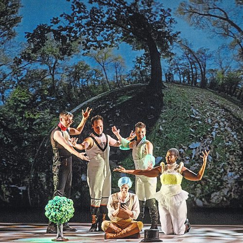 MIKE DEAL / WINNIPEG FREE PRESS

Em Siobhan McCourt as Orlando with the chorus (from left) Simon Bracken, Simon Miron, Breton Lalama, and Ivy Charles, during the dress rehearsal Tuesday evening.

A behind-the-scene look at the Royal Manitoba Theatre Company's production of Orlando a play by Virginia Woolf and adapted by Sarah Ruhl, which is running from November 25 - December 18.

See Alan Small story

211123 - Tuesday, November 23, 2021.