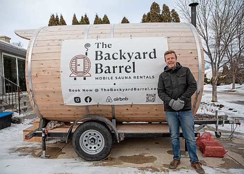 JESSICA LEE / WINNIPEG FREE PRESS



Lucas Stewart poses for a photograph on November 23, 2021 outside his Backyard Barrel, a mobile sauna he created with friends, which he rents out to customers.



Reporter: Eva