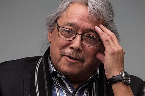 Dave Courchene Jr. an elder from Sagkeeng, speaks to the Winnipeg Free Press Editorial Board. Courchene is one of a handful of elders, knowledge holders, who are trying to get the National Energy Board to take their concerns and their expertise seriously, in the proposed expansion of the Enbridge pipeline which runs through Manitoba. 151123 - Monday, November 23, 2015 -  MIKE DEAL / WINNIPEG FREE PRESS