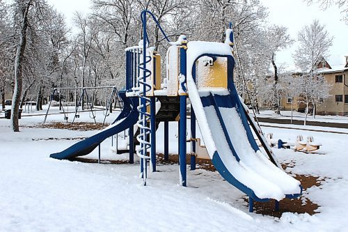 Brandon Sun Playground equipment in Stanley Park lies covered in snow early Saturday morning, around 8:45 a.m. (Kyle Darbyson/The Brandon Sun)
