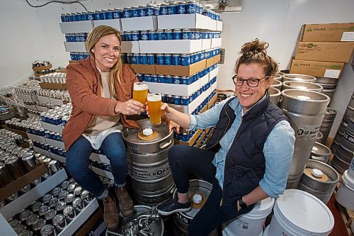 MIKE DEAL / WINNIPEG FREE PRESS
Good Neighbour Brewing co-owners (from left) Amber Sarraillon and Morgan Wielgosz, who is also the brew master, are currently brewing out of Oxus Brewing Co&#x2019;s facility (1180 Sanford Street) until they can find their own space.
210428 - Wednesday, April 28, 2021.