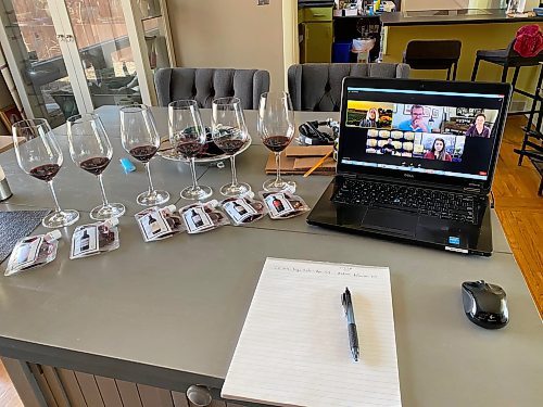 Ben Sigurdson / Winnipeg Free Press files
The new norm for wine tastings, Zoom meetings with small pouch-like samples to taste along, were plentiful from the dining room table.