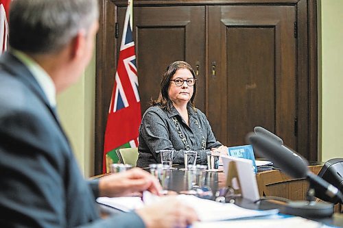 MIKAELA MACKENZIE / WINNIPEG FREE PRESS



Premier Heather Stefanson (right) and education minister Cliff Cullen speak at a press conference announcing a week of remote learning in Winnipeg on Tuesday, Jan. 4, 2022. For Maggie/Carol story.

Winnipeg Free Press 2021.